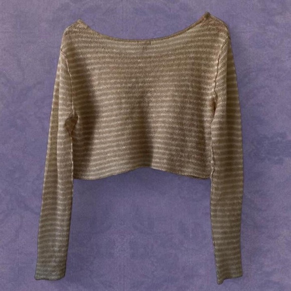Ecote cream tan cropped stripe pullover pocket sweater ASO Violet Harmon - Picture 5 of 6